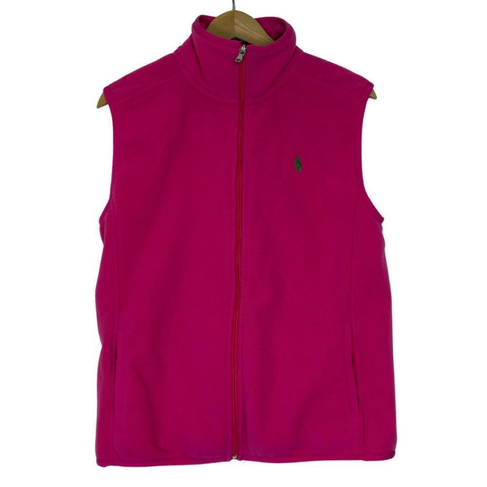 Polo Golf Ralph Lauren Bright Barbie Pink Fleece Preppy Spring Full Zip Vest - Picture 1 of 6